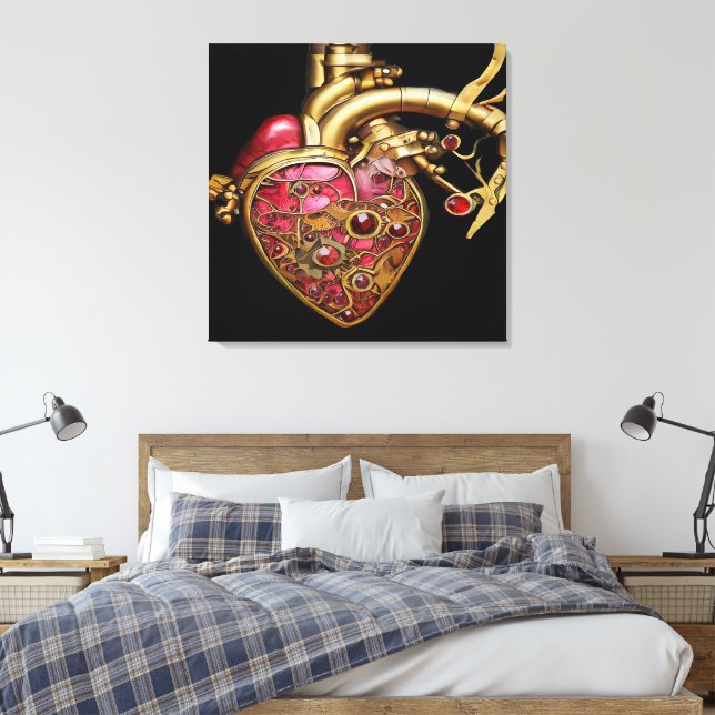 Toile Cœur Steampunk Rubis et Engrenages Anatomiques (Insitu(Chambre))