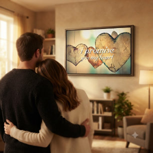Toile Cœurs Bokeh Rustiques « Je vous promets mon cœur »