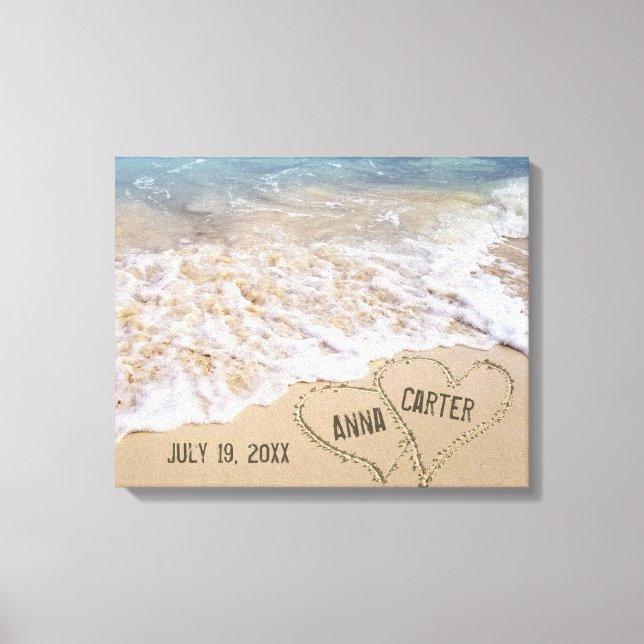 Toile Cœurs de plage avec ressac océanique (Recto)