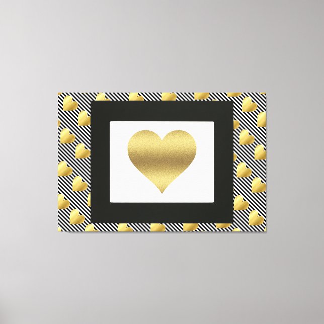 Toile Coeurs d'or et rayures noires (Recto)