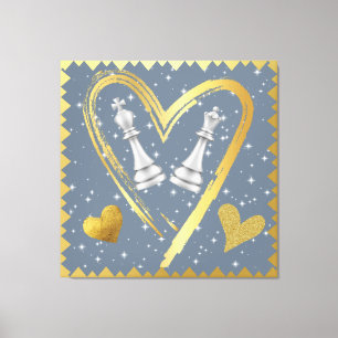 Toile Coeurs d'or Pièces du roi et de la reine d'échecs
