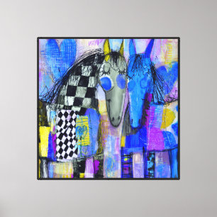 Toile Cœurs Enjoués Et Chevaux à Damier