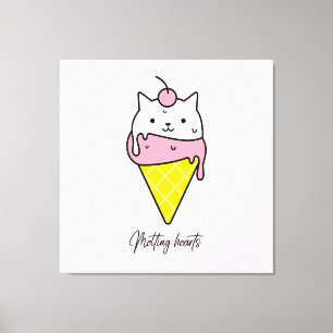Toile Coeurs fondus - Chat à la crème glacée d'été