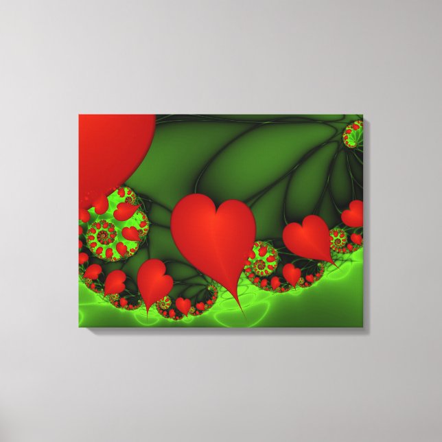 Toile Coeurs rouges Lime vert Moderne Art Abstrait fract (Recto)