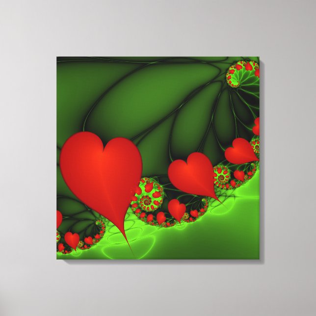 Toile Coeurs rouges Lime vert Moderne Art Abstrait fract (Recto)