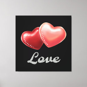 Toile Cœurs Rouges Pailletés Romantiques "Amour" Design