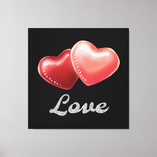 Toile Cœurs Rouges Pailletés Romantiques "Amour" Design