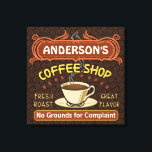 Toile Coffee shop with Mug Create Your Own Personalized<br><div class="desc">Cette décoration murale en toile enveloppée sur le thème du café conviendra à tous ceux qui tiennent leur propre café ou ont un thème café dans leur décor de cuisine maison. Fait en brun rétro, orange, beige et jaune, ce design inspiré de l'espresso / cappuccino comprend une tasse sur une...</div>