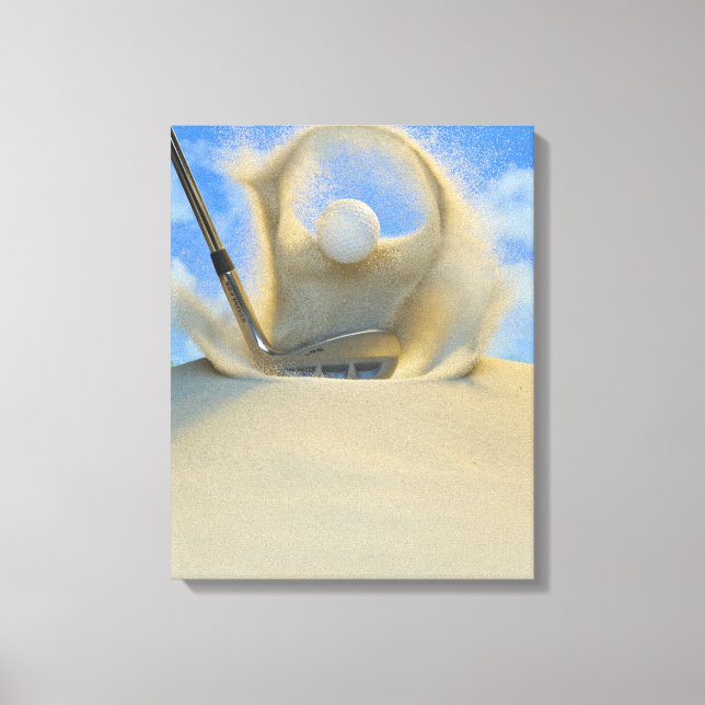 Toile coin de sable frappant une balle de golf sur un sa (Recto)