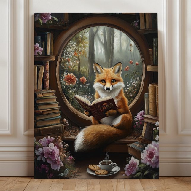 Toile Coin Lecture Renard Fantaisiste de Livres (Créateur téléchargé)