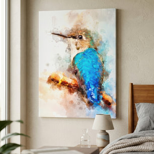 Toile Colibri aquarelle vibrant oiseau sur une branche