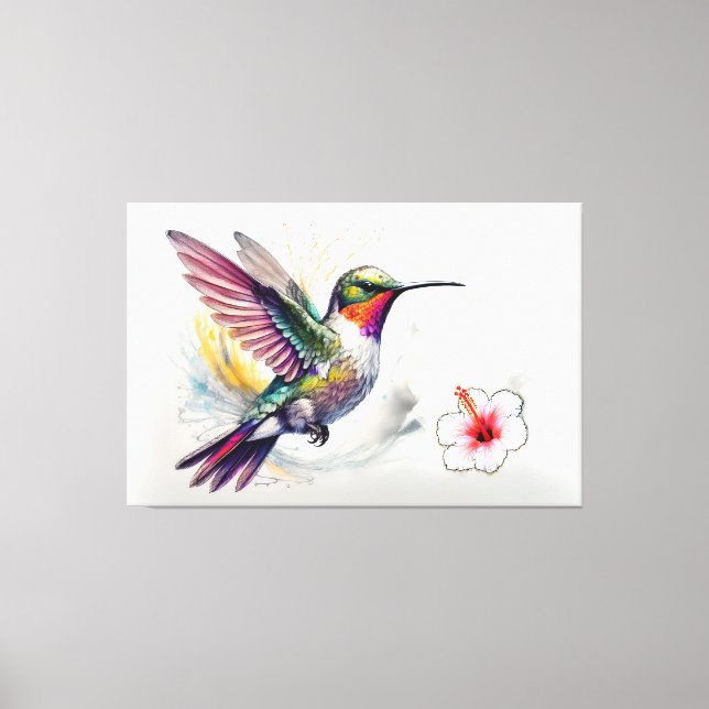 Toile Colibri Au Crayon Coloré Avec Fleur (Recto)
