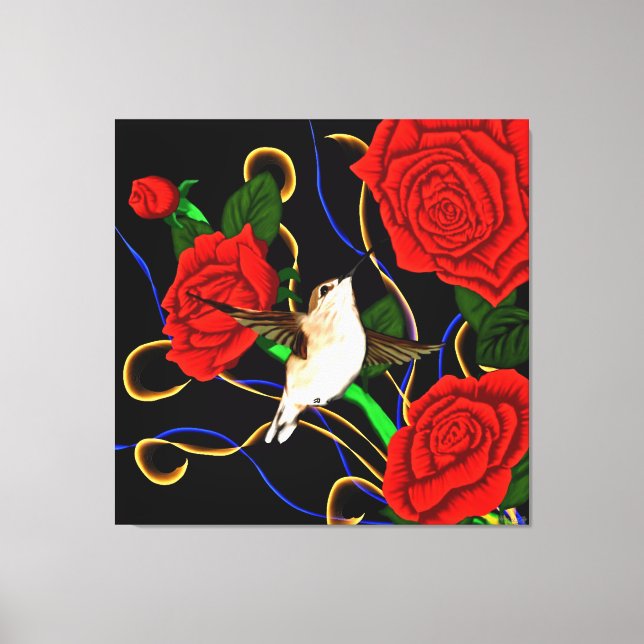 Toile Colibri et Roses (Recto)