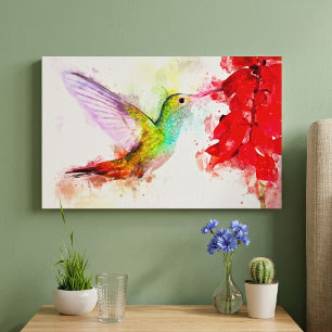 Toile Colibri volant avec fleur Aquarelle - 03