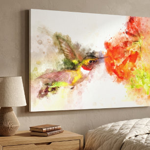 Toile Colibri volant avec fleur Aquarelle - 05