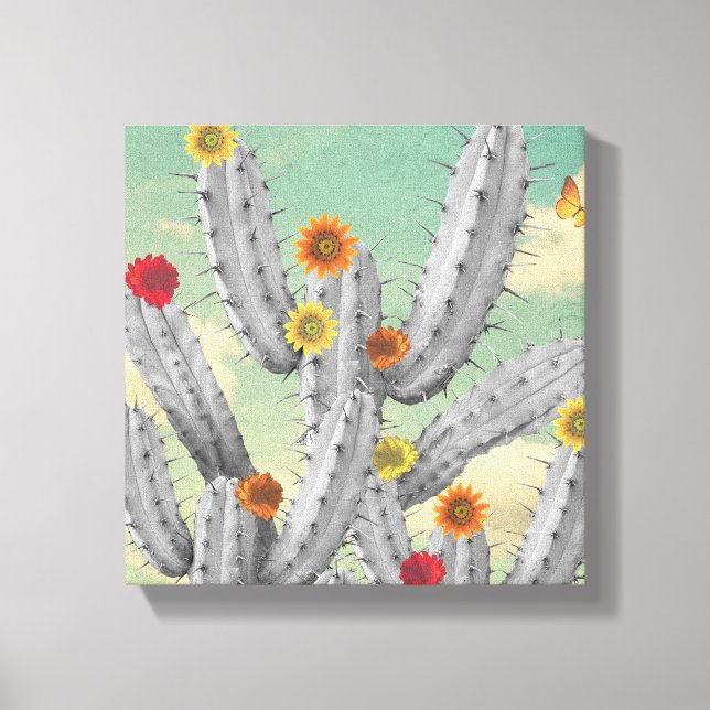 Toile Collage d'art de fleurs de cactus épineux (Recto)
