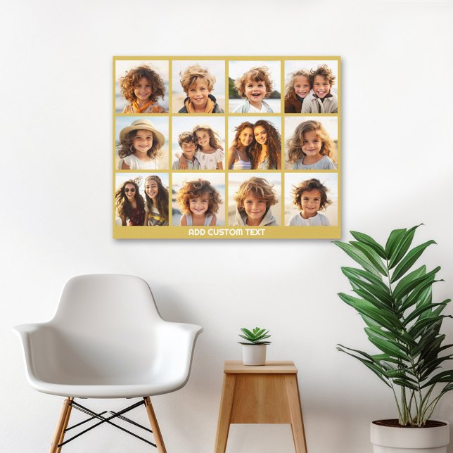Toile Collage de 12 photos avec fond doré (Personalized wall art with 12 photos)