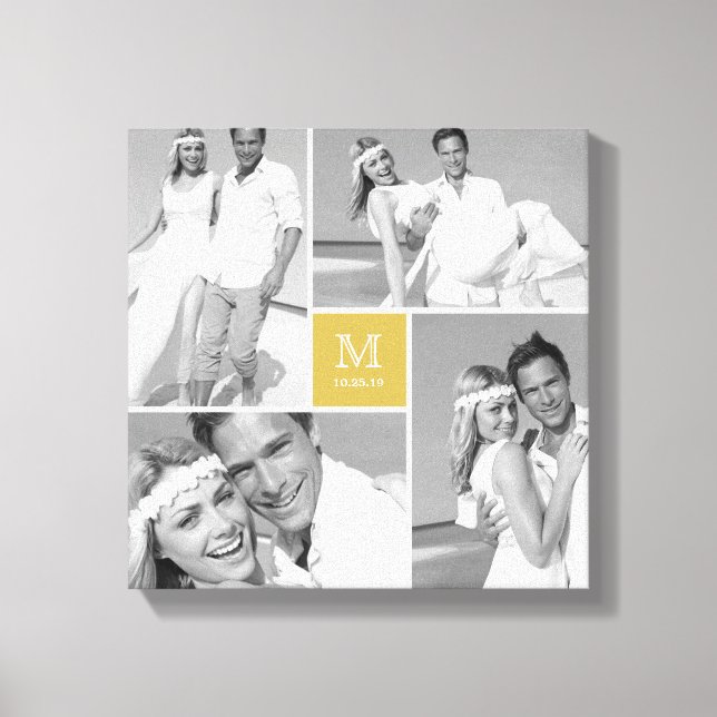 Toile Collage de 4 photos de monogramme de grille modern (Recto)