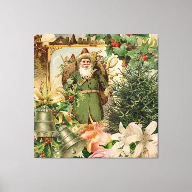 Toile Collage de Noël Père Noël vert de l'ancien monde A (Recto)