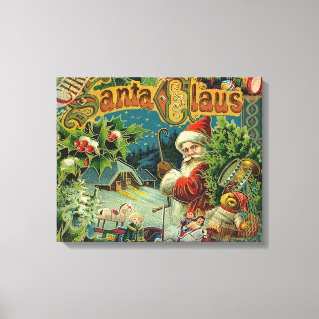 Toile Collage de Noël victorien du Père Noël Antique (Recto)