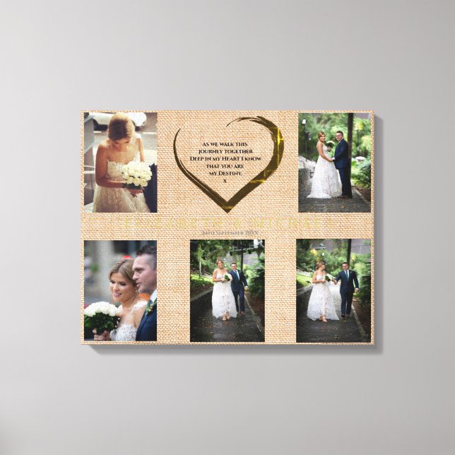 Toile Collage de photos de mariage Citation de cœur rust (Recto)
