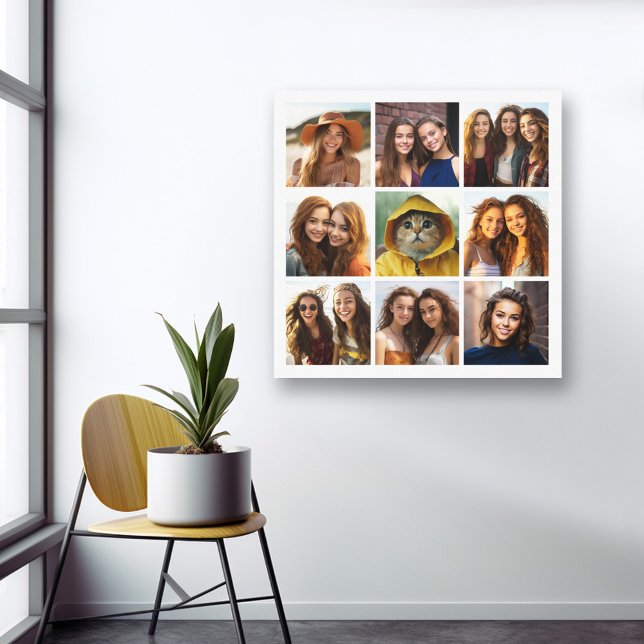 Toile Collage de photos Instagram avec 9 photos (Custom Photo Collage Wall Art - 9 photo square grid)