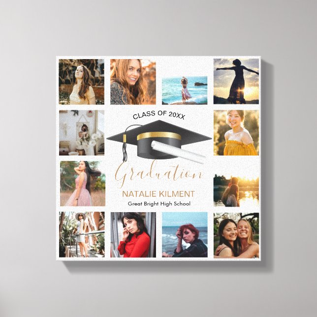 Toile Collage de photos pour les diplômés Noir et Or (Recto)