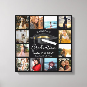Toile Collage de photos pour les diplômés Noir et Or