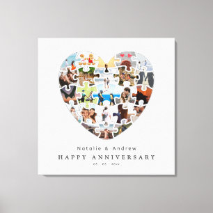 Toile Collage de puzzle de cœur moderne pour anniversair