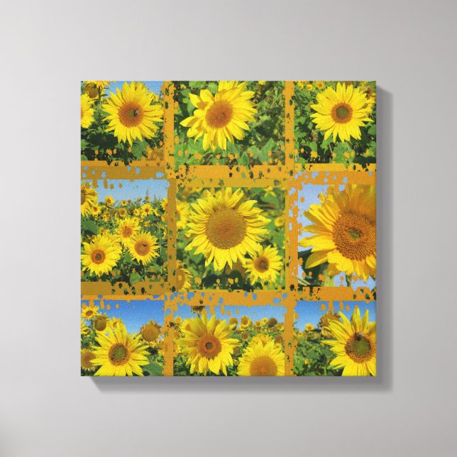 Toile Collage de tournesols jaunes en été, joyeux (Recto)