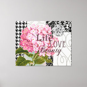 Toile Collage d'hortensia rose chic Art damassé vintage