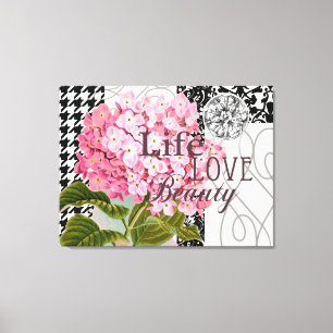 Toile Collage d'hortensia rose chic Art damassé vintage