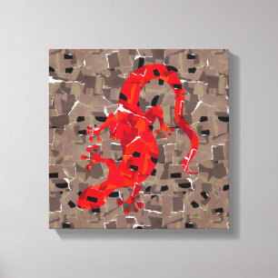 Toile Collage Lézard Rouge