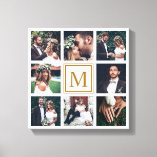 Toile Collage personnalisé 8 Mariage Photo Monogramme Or