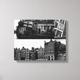Toile Collage photo Amsterdam 3 en noir et blanc