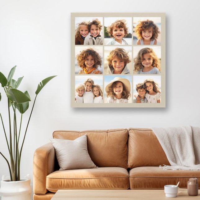 Toile Collage photo avec 9 photos carrés - Taupe (Custom Photo Collage Wall Art - 9 photo square grid)