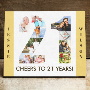 Toile Collage photo d'anniversaire 21 ans Nombre 21 Neut