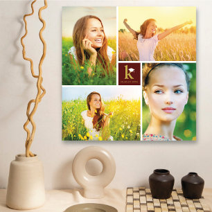 Toile Collage photo de 4 photos avec monogramme carré mo