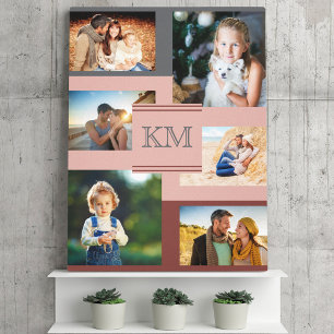 Toile Collage photo de 6 Monogram sur Marron Rose et Gri
