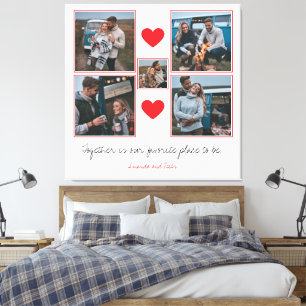 Toile Collage photo de couple Cœurs Rouges Romantiques