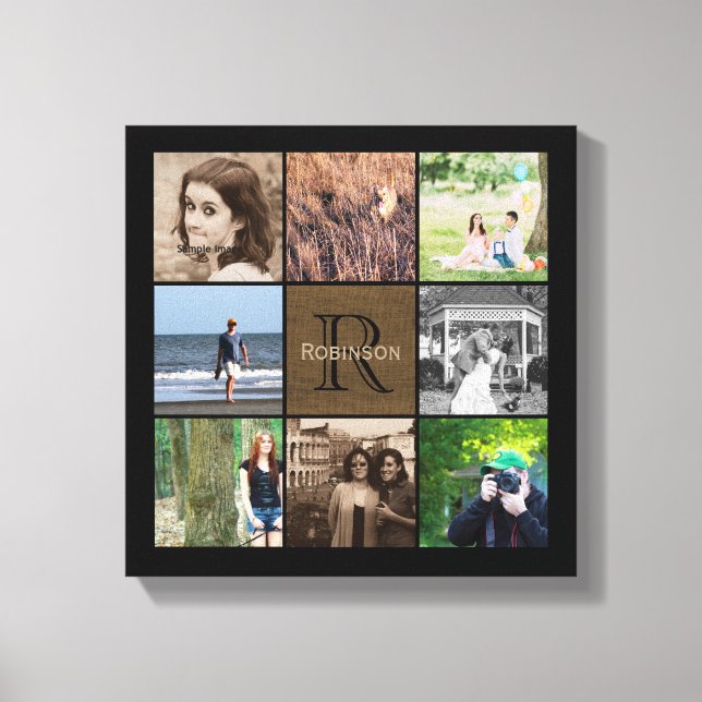 Toile Collage photo de famille personnalisée Monogramme  (Recto)