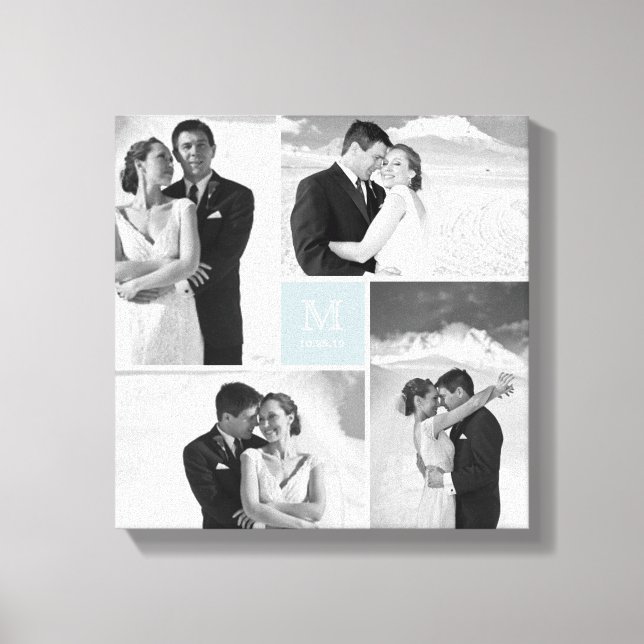 Toile Collage photo de mariage à monogramme en grille mo (Recto)