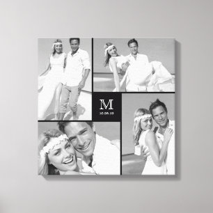 Toile Collage photo de mariage à monogramme en grille mo