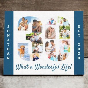 Toile Collage photo défini dans le numéro 30 bleu blanc