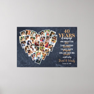 Toile Collage photo en forme de cœur pour les 40 ans de