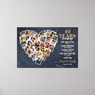 Toile Collage photo en forme de cœur pour les 40 ans de