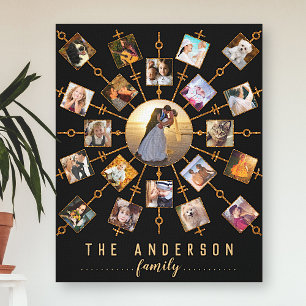 Toile Collage Photo Famille 21 Photos Black Gold + Nom