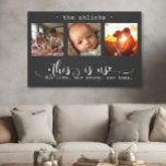 Toile Collage photo moderne C'est nous<br><div class="desc">Ce magnifique tableau mural en toile présente un magnifique collage photo à trois images présentant des souvenirs chéris, orné du message sincère, "This Is Us. Notre Vie. Notre Histoire. Notre Maison." L'élégant design noir et blanc, combiné à un script exquis et à une typographie d'impression, crée une pièce sophistiquée et...</div>