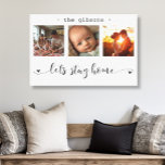 Toile Collage photo moderne Restons à la maison<br><div class="desc">Ce magnifique tableau mural en toile présente un magnifique collage photo à trois images présentant des souvenirs chéris, orné du message sincère "Restons chez nous". L'élégant design noir et blanc, combiné à un script exquis et à une typographie d'impression, crée une pièce sophistiquée et durable qui complètera n'importe quel style...</div>