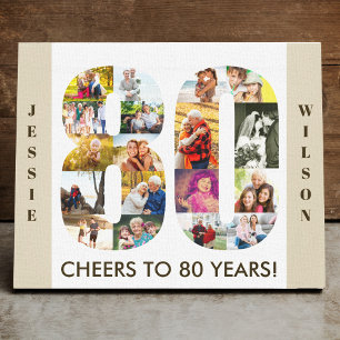 Toile Collage Photo Nombre 80 Anniversaire 80 ans Neutre
